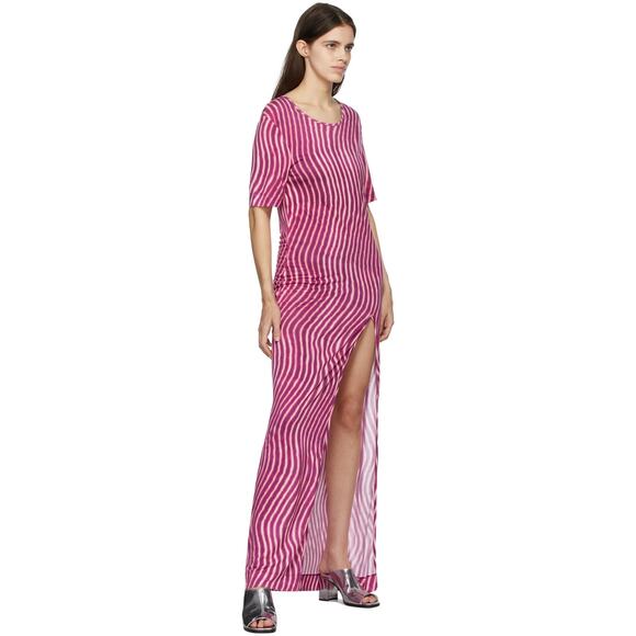 Dries Van Noten Len Lye Pink Striped Print Slit Jersey Maxi Dress Size L - Picture 2 of 13